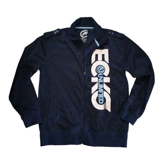 Ecko Mens jacket Unltd Defined by Design Sz Lg Navy Blue Full Zip Long Sleeve - Picture 1 of 10
